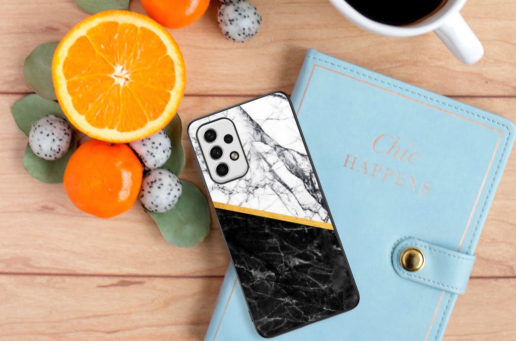 Samsung Galaxy A23 Marmeren Print Telefoonhoesje Marmer Wit Zwart - Origineel Cadeau Man B2C Telecom