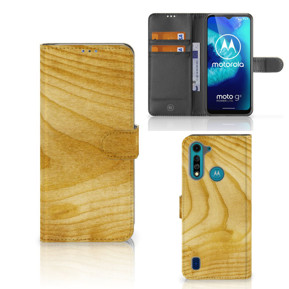 Motorola G8 Power Lite Book Style Case Licht Hout
