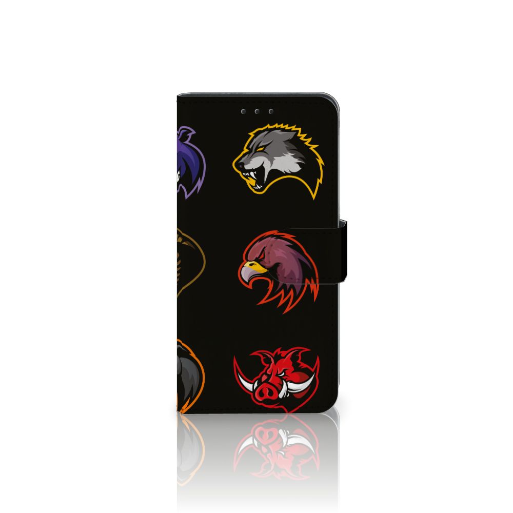 Alcatel 1B (2020) Leuk Hoesje Cartoon met kleurrijke dierenhoofden op een zwarte achtergrond