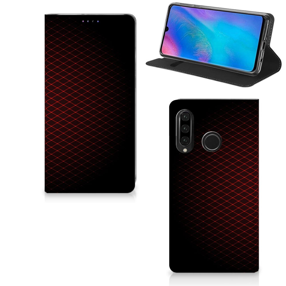 Huawei P30 Lite New Edition Hoesje met Magneet Geruit Rood