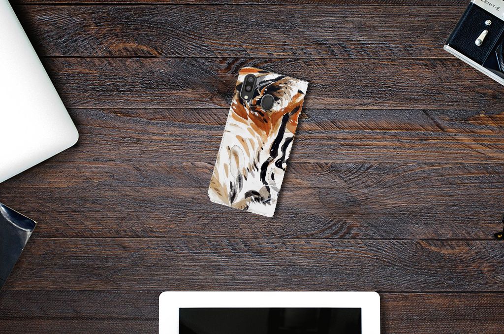 Bookcase Samsung Galaxy M20 Watercolor Tiger