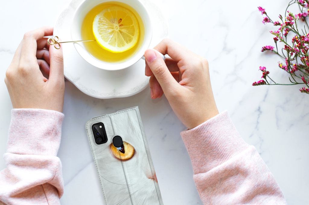 Samsung Galaxy M30s | M21 Hoesje maken Witte Kat - B2C Telecom