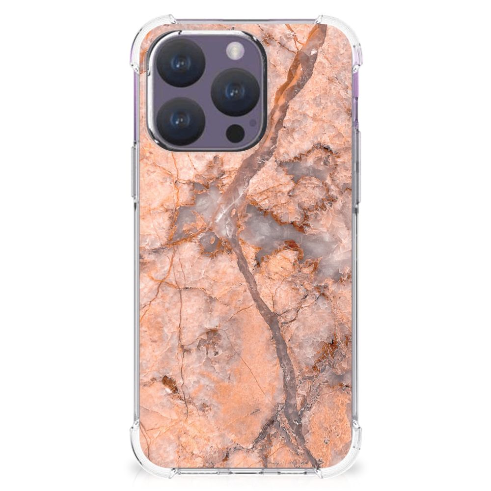 iPhone 15 Pro Anti-Shock Hoesje Marmer Oranje B2C Telecom