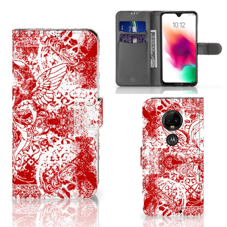 Telefoonhoesje met Naam Motorola Moto G7 | G7 Plus Angel Skull Rood