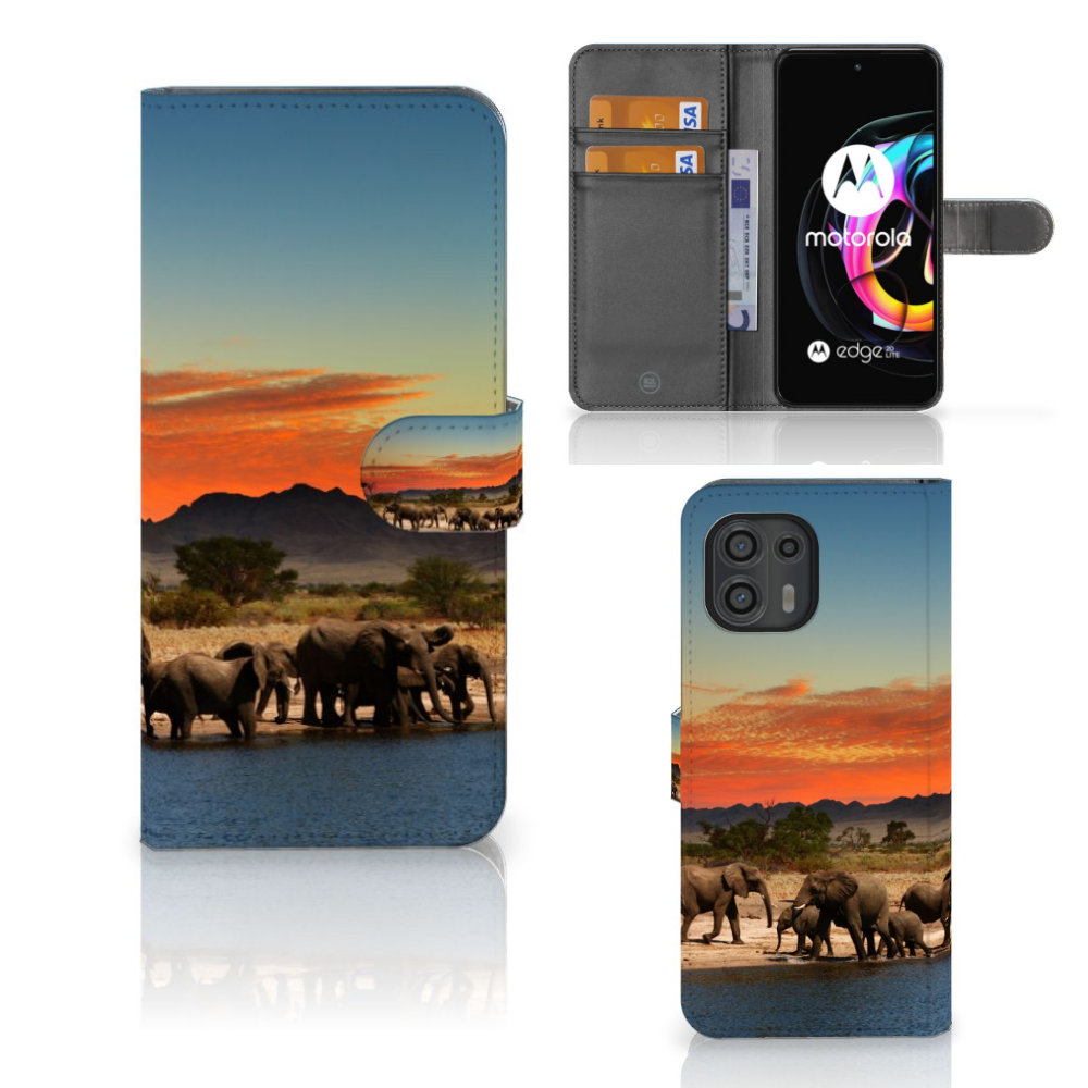 Motorola Edge 20 Lite Telefoonhoesje met Pasjes Olifanten