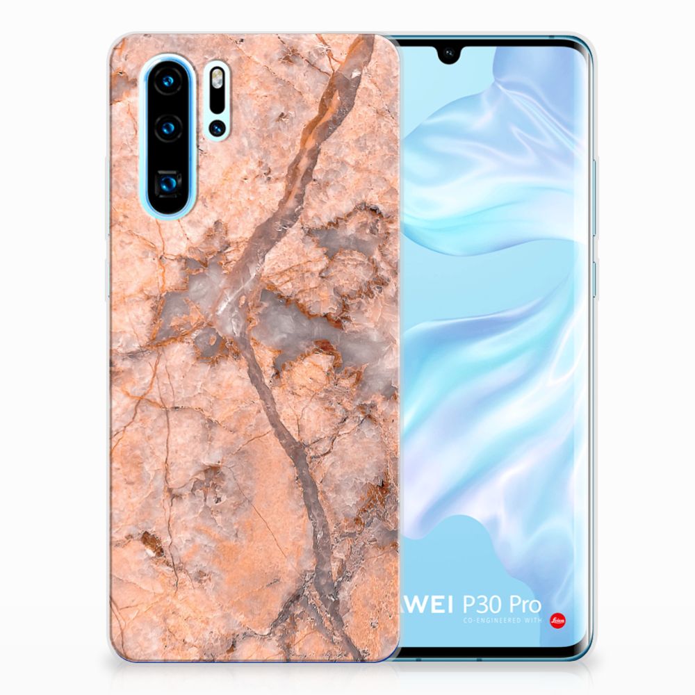 Huawei P30 Pro TPU Siliconen Hoesje Marmer Oranje