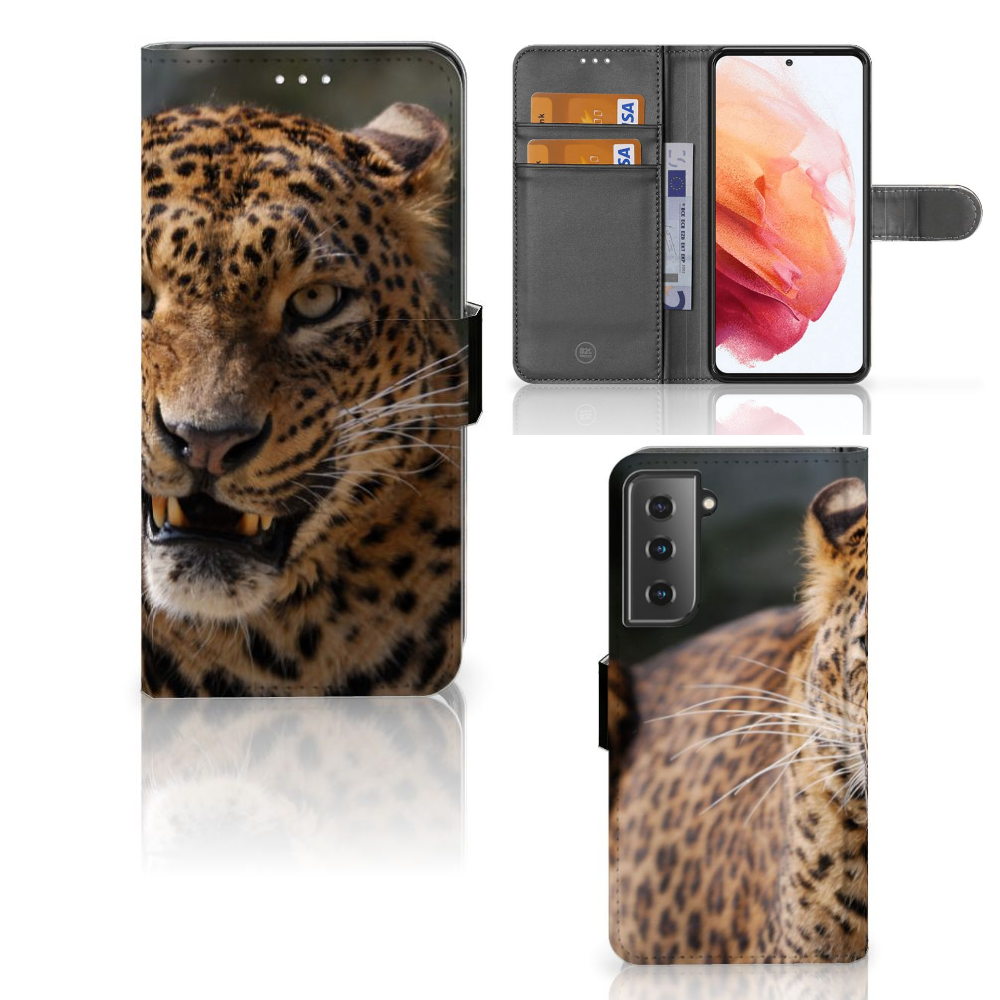 Samsung Galaxy S21 Telefoonhoesje met Pasjes Luipaard
