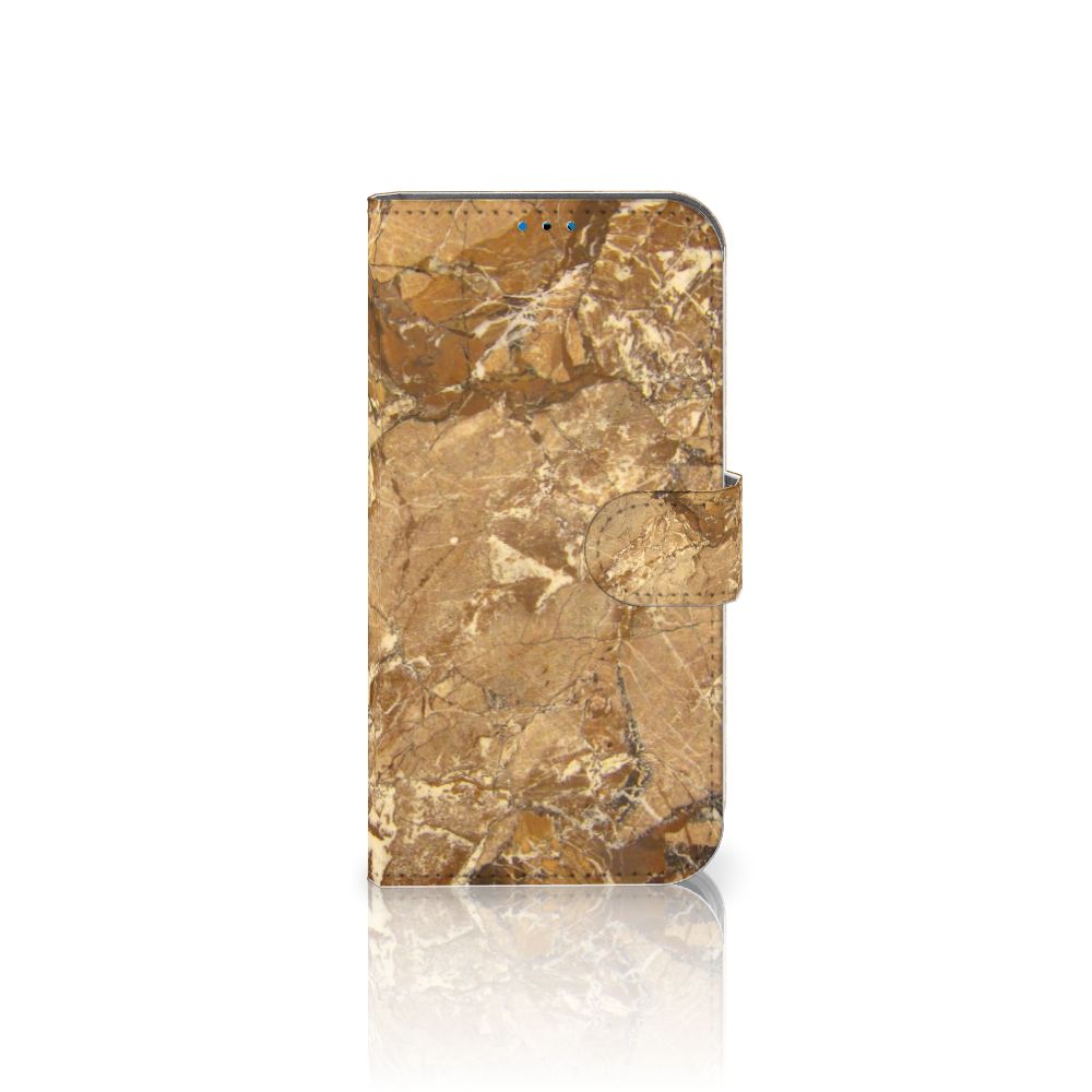 iPhone 14 Pro Bookcase Marmer Creme met luxe marmerlook en TPU-siliconen beschermt jouw telefoon uitstekend.