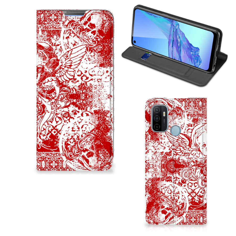 Mobiel BookCase OPPO A53 | A53s Angel Skull Rood - B2C Telecom