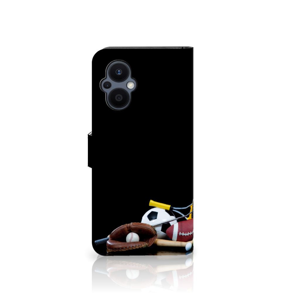 OPPO Reno 8 Lite | OnePlus Nord N20 Wallet Case met Pasjes Sports met sportuitrusting en een zwart achtergrond