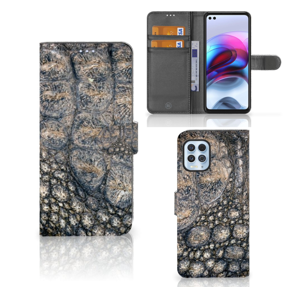 Motorola Moto G100 Telefoonhoesje met Pasjes Krokodillenprint