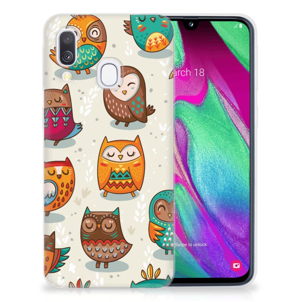 Samsung Galaxy A40 TPU Hoesje Vrolijke Uilen