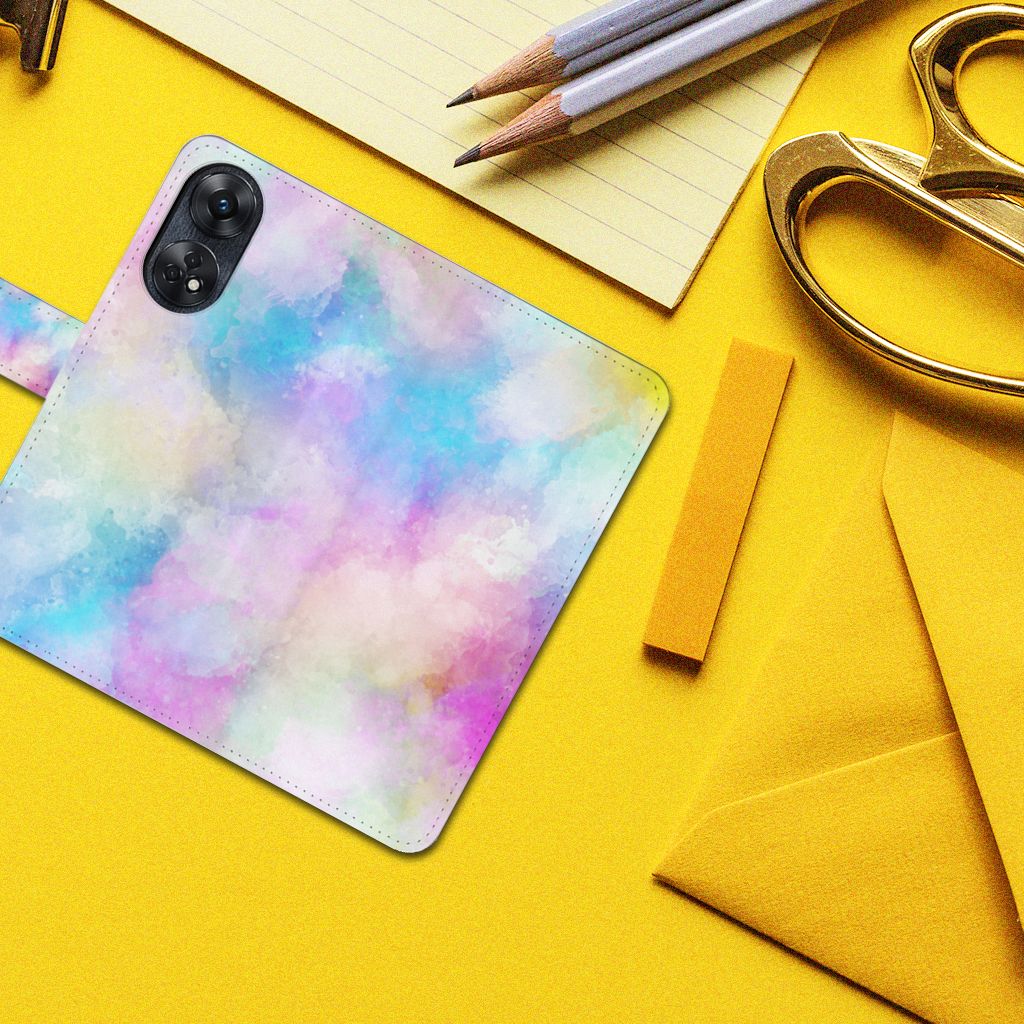 Hoesje OPPO Reno8 T 4G Watercolor Light met pastelkleuren op een gele achtergrond.