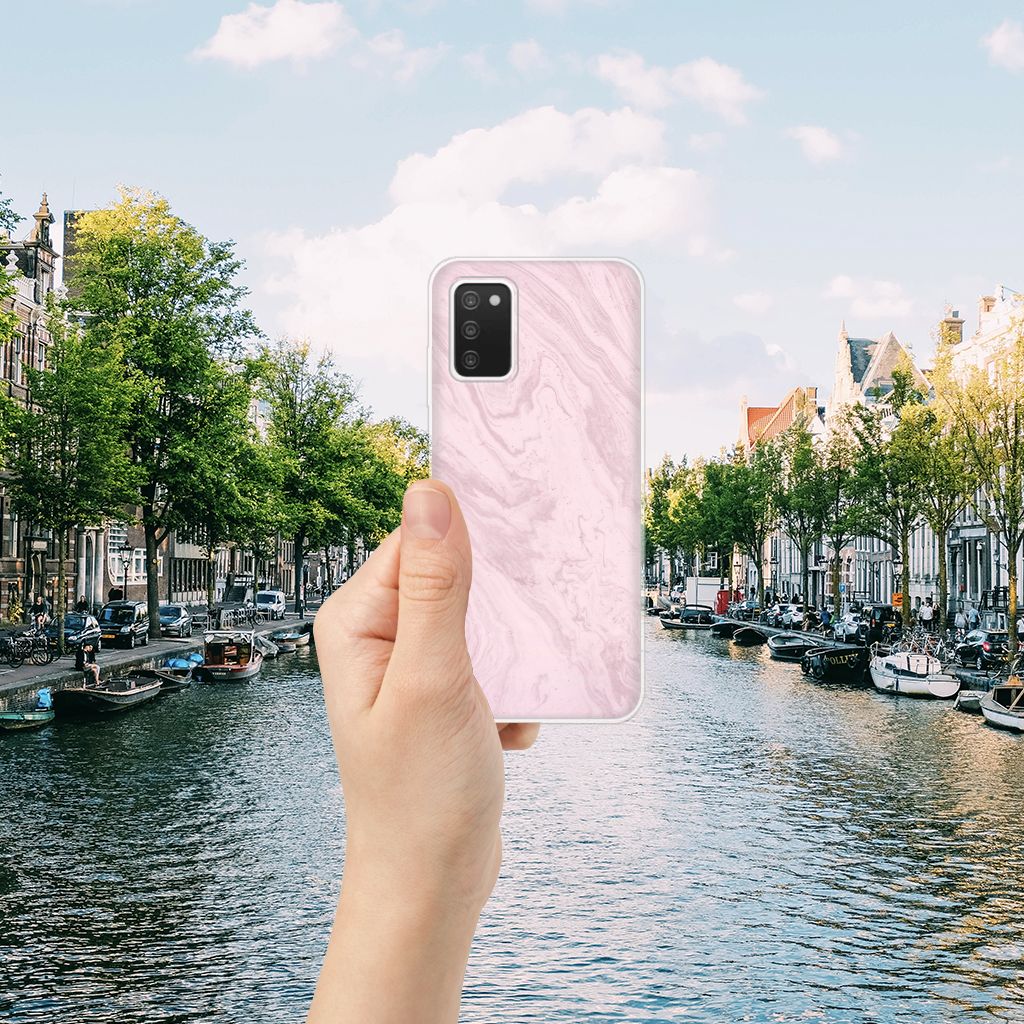 Samsung Galaxy A03S TPU Siliconen Hoesje Marble Pink - Origineel Cadeau Vriendin