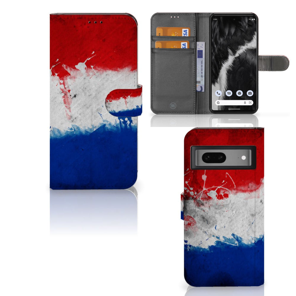 Google Pixel 7 Bookstyle Case Nederland met design van de Nederlandse vlag, perfect voor nationale trots.
