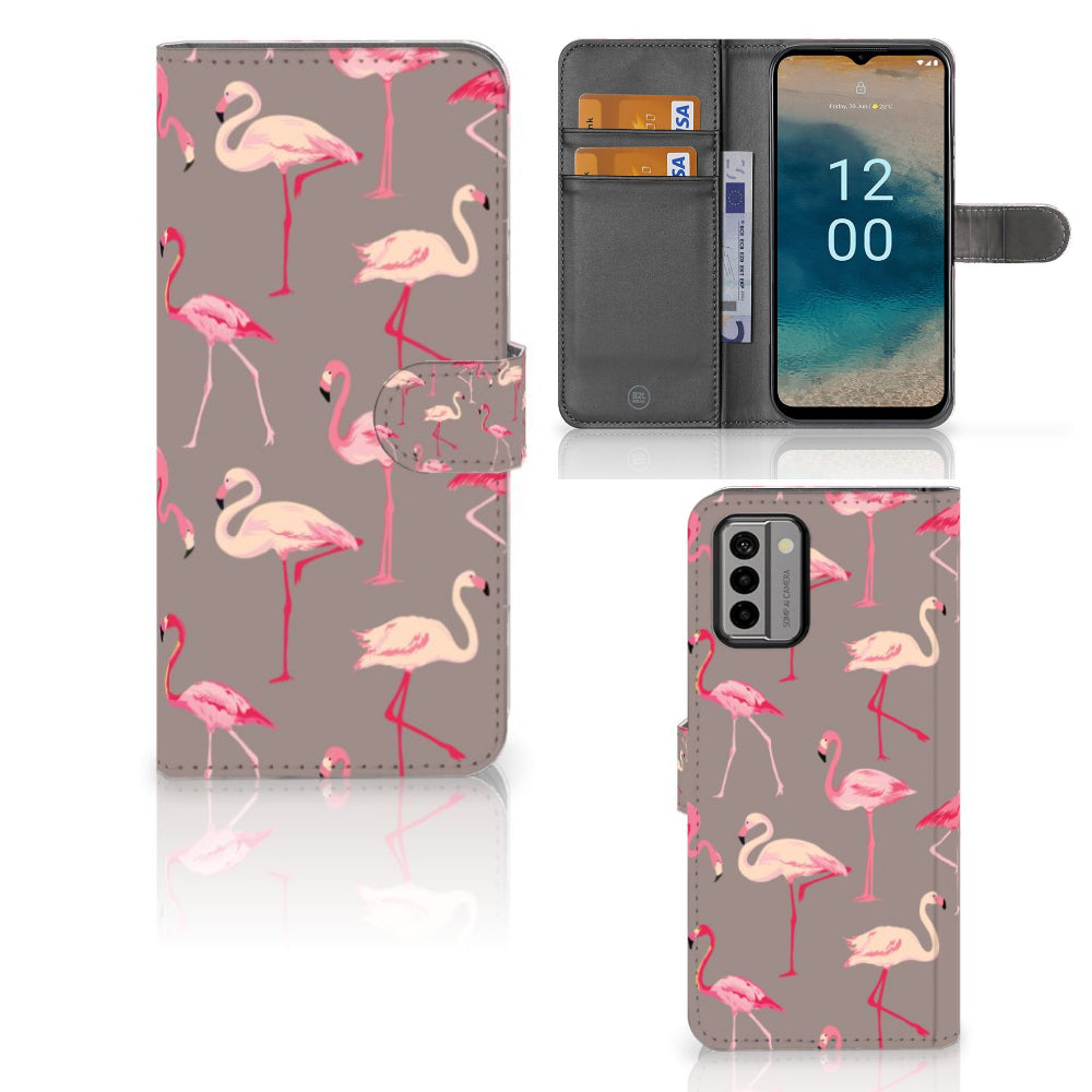 Nokia G22 Telefoonhoesje met Pasjes Flamingo