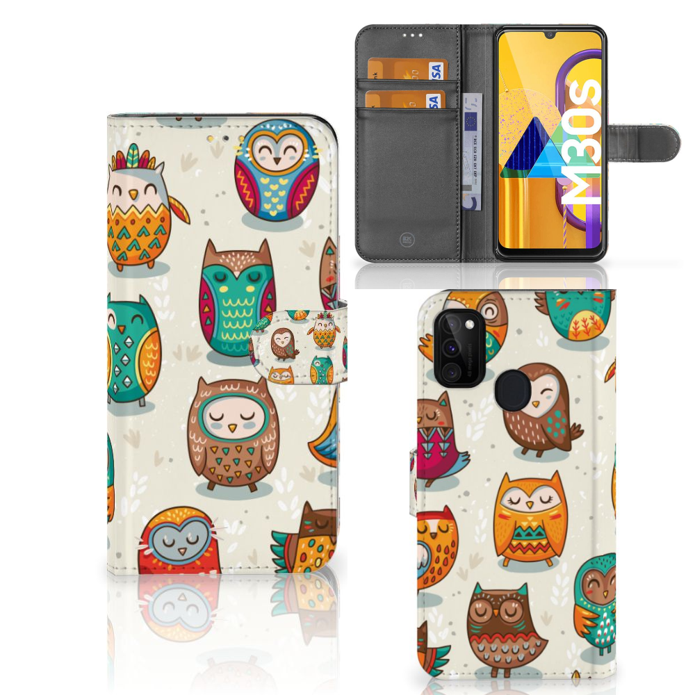 Samsung Galaxy M21 | M30s Telefoonhoesje met Pasjes Vrolijke Uilen