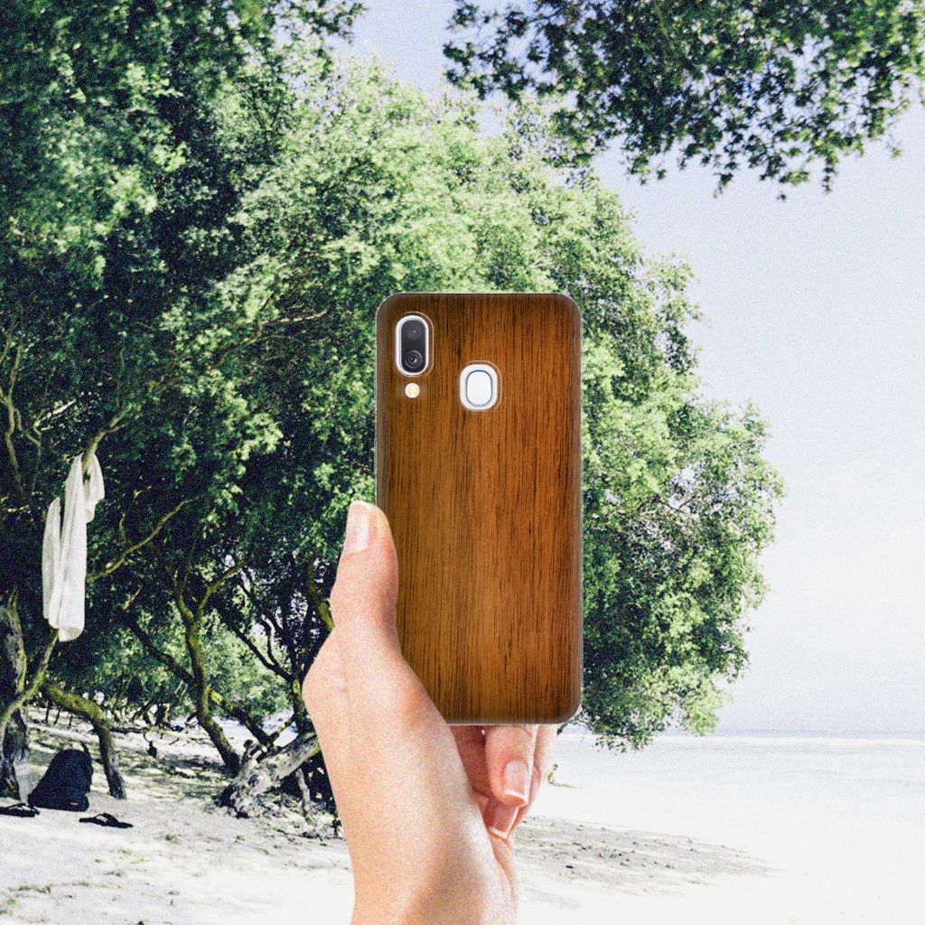 Samsung Galaxy A40 Bumper Hoesje Donker Hout