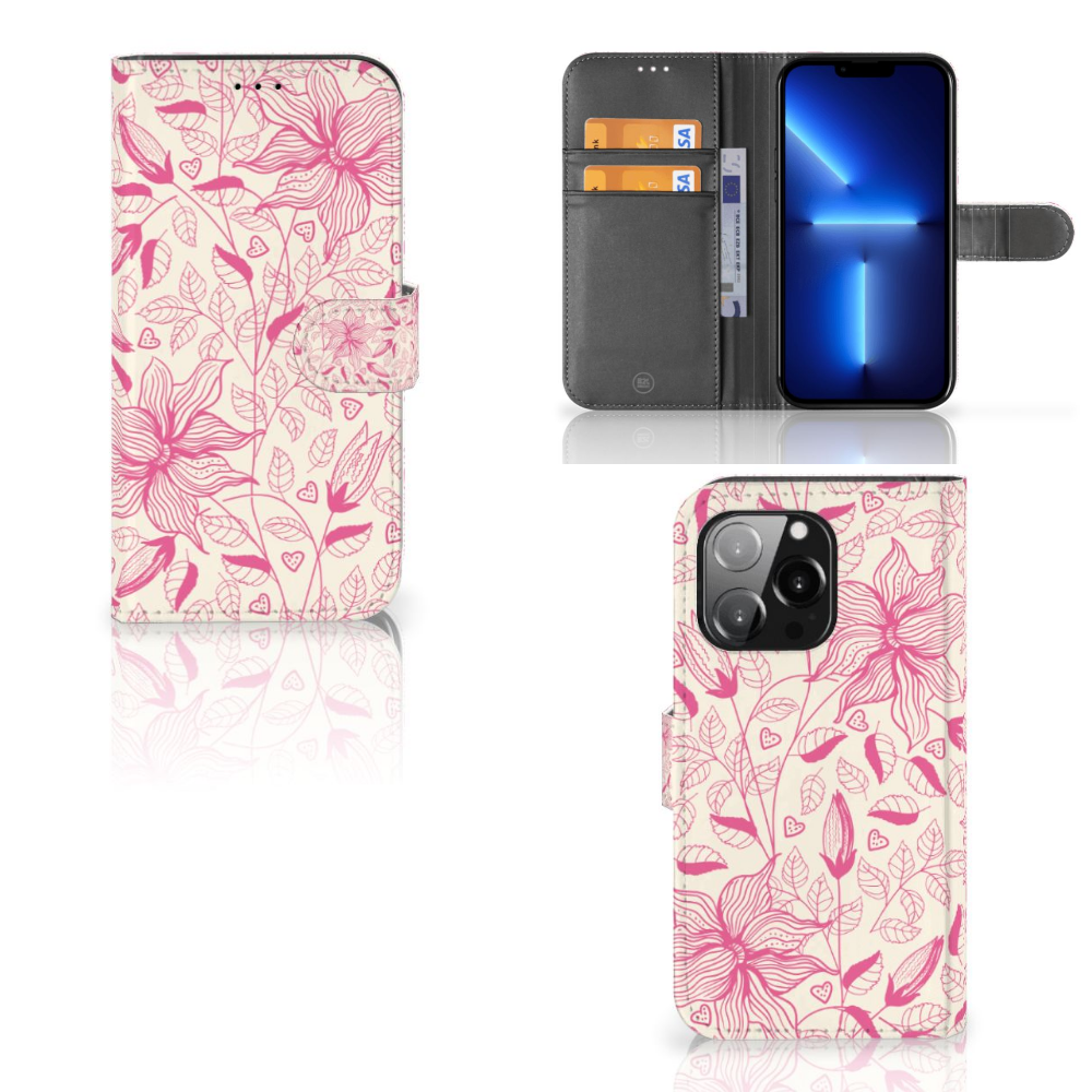 iPhone 13 Pro Hoesje Pink Flowers met roze bloemenprint, perfect voor stijl en bescherming 🌸.
