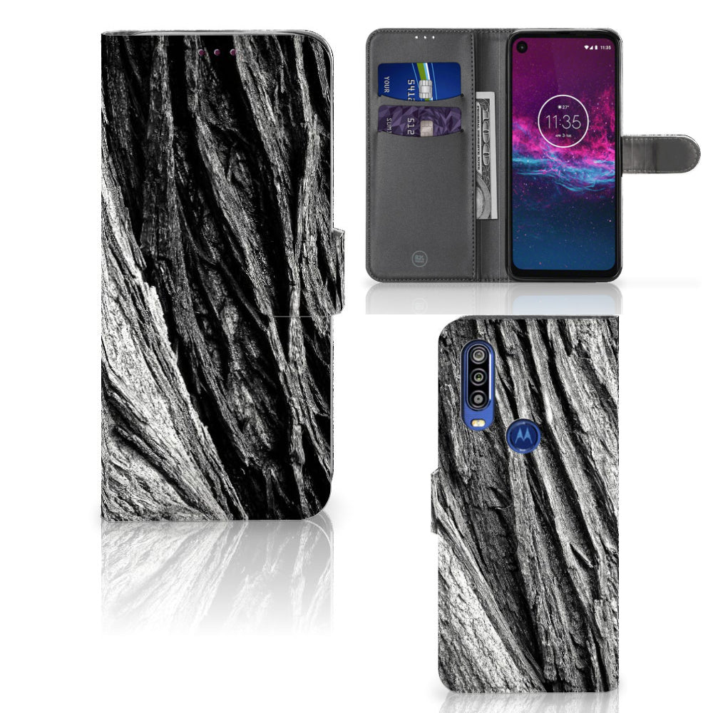 Book Style Case Motorola One Action Boomschors Grijs