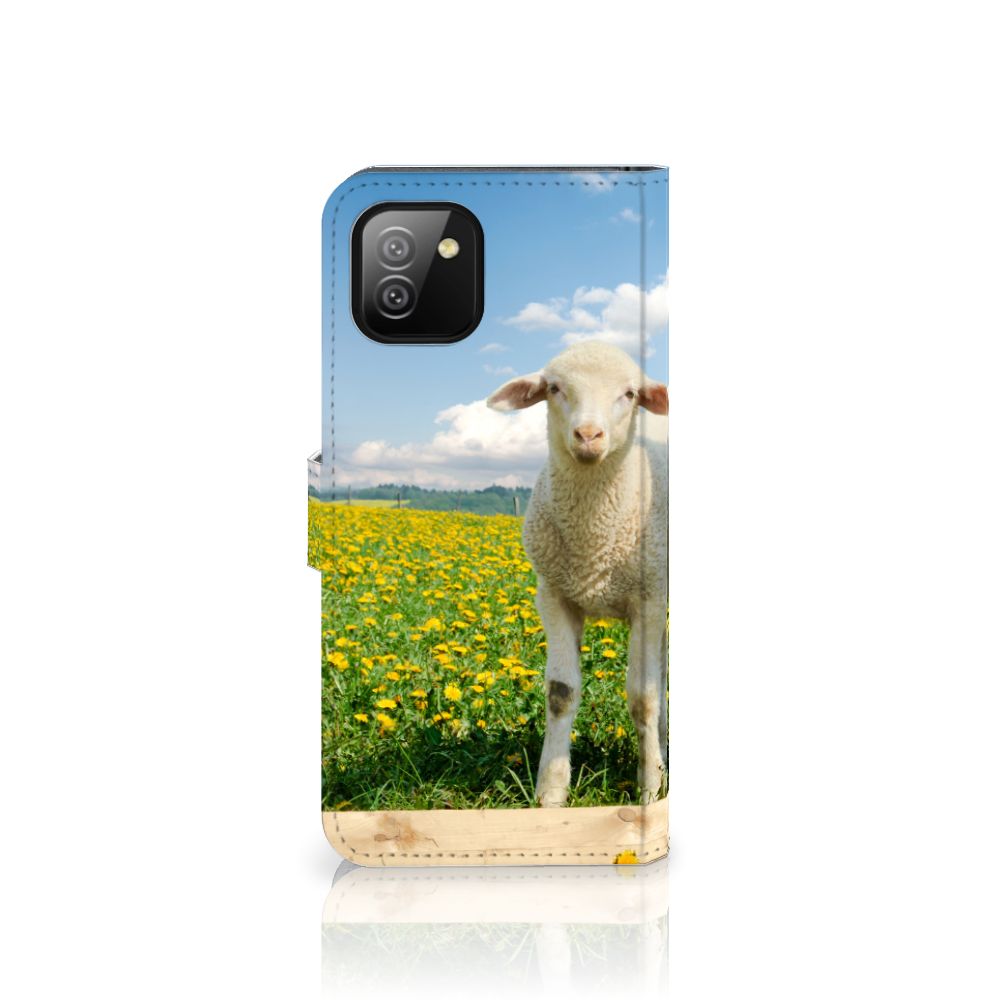 Samsung Galaxy A03 Telefoonhoesje met Pasjes Schaap en Lammetje
