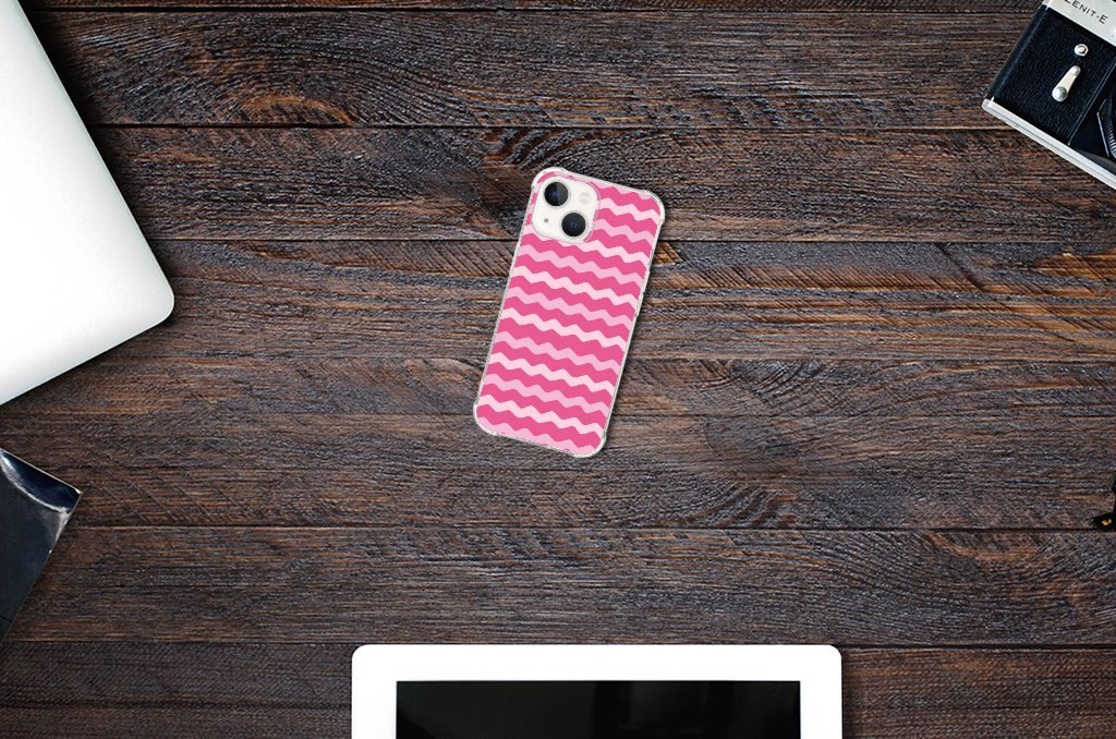 iPhone 13 Doorzichtige Silicone Hoesje Waves Pink B2C Telecom