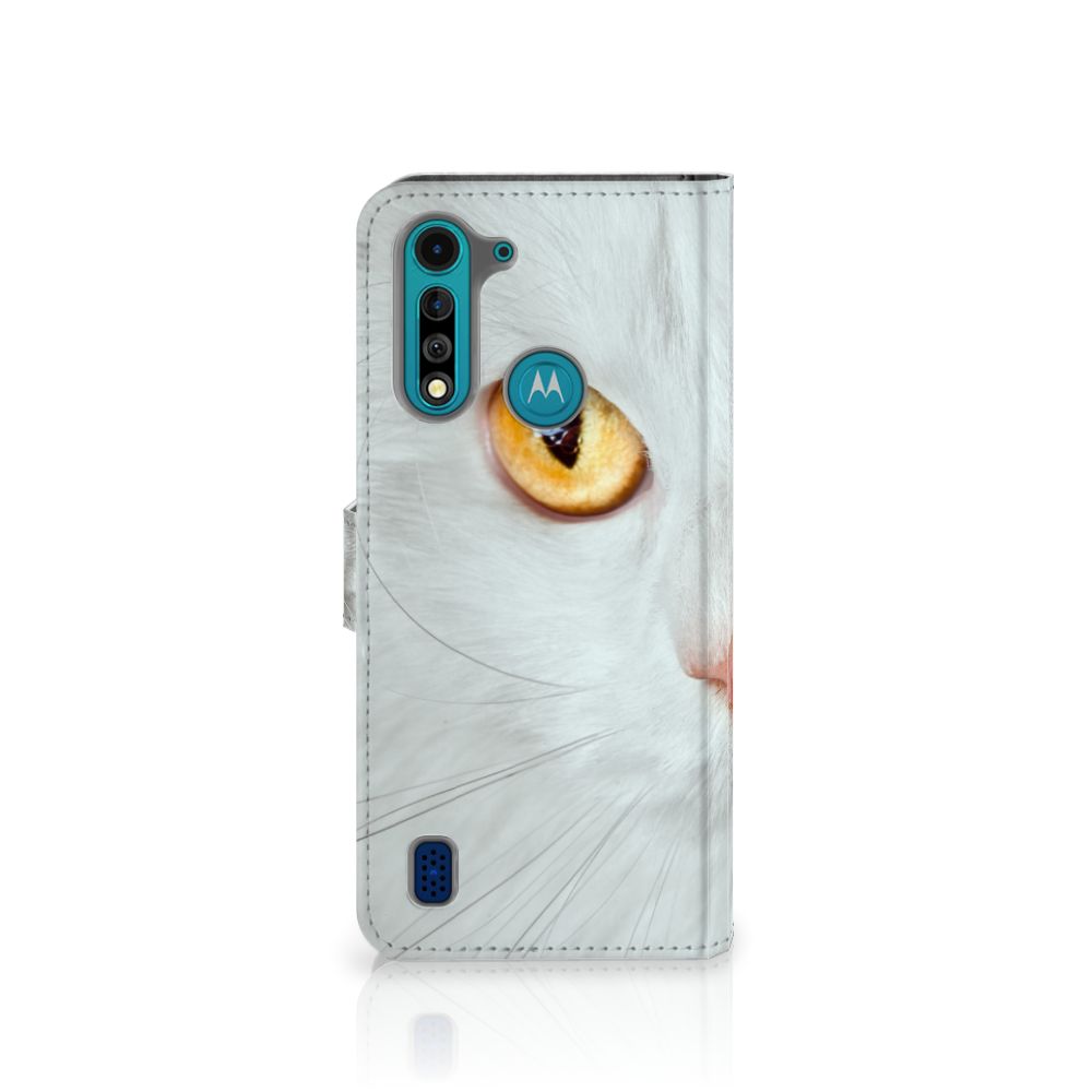 Motorola G8 Power Lite Telefoonhoesje met Pasjes Witte Kat