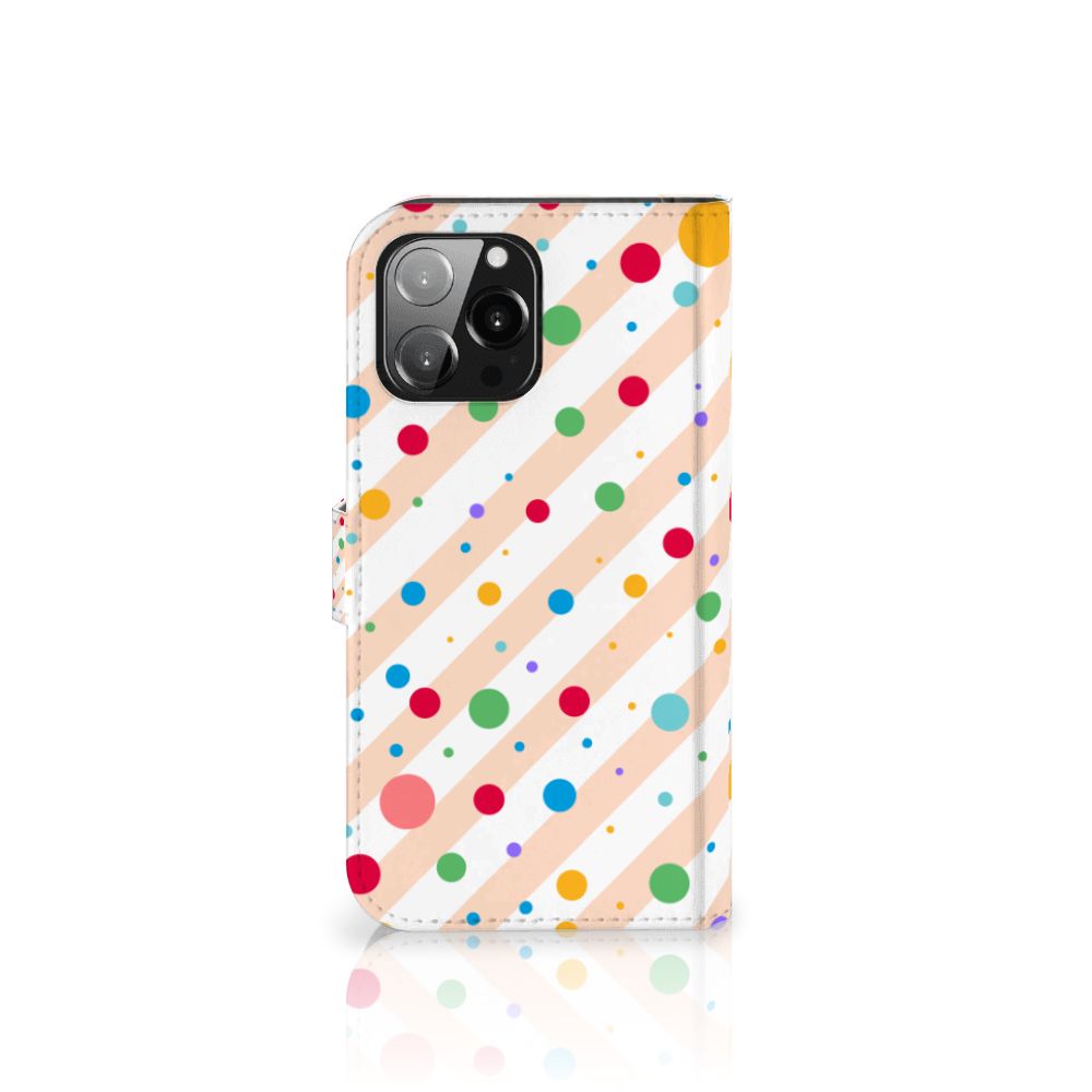 iPhone 13 Pro Max Telefoon Hoesje Dots met kleurrijke stippen en strepen, voor stijlvolle bescherming.