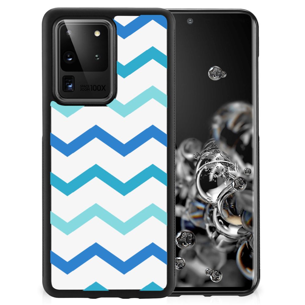 Samsung Galaxy S20 Ultra Bumper Case Zigzag Blauw