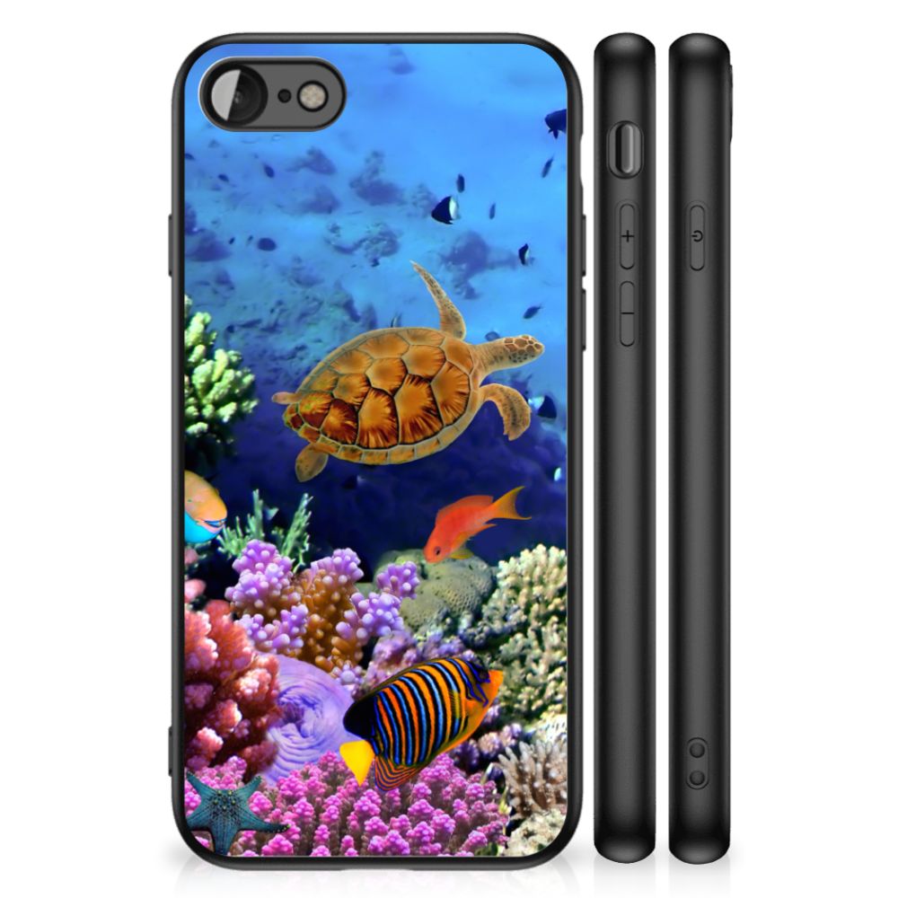 iPhone SE 2022 | SE 2020 | 7/8 Dierenprint Telefoonhoesje Vissen met kleurrijke zeebodem en schildpad.