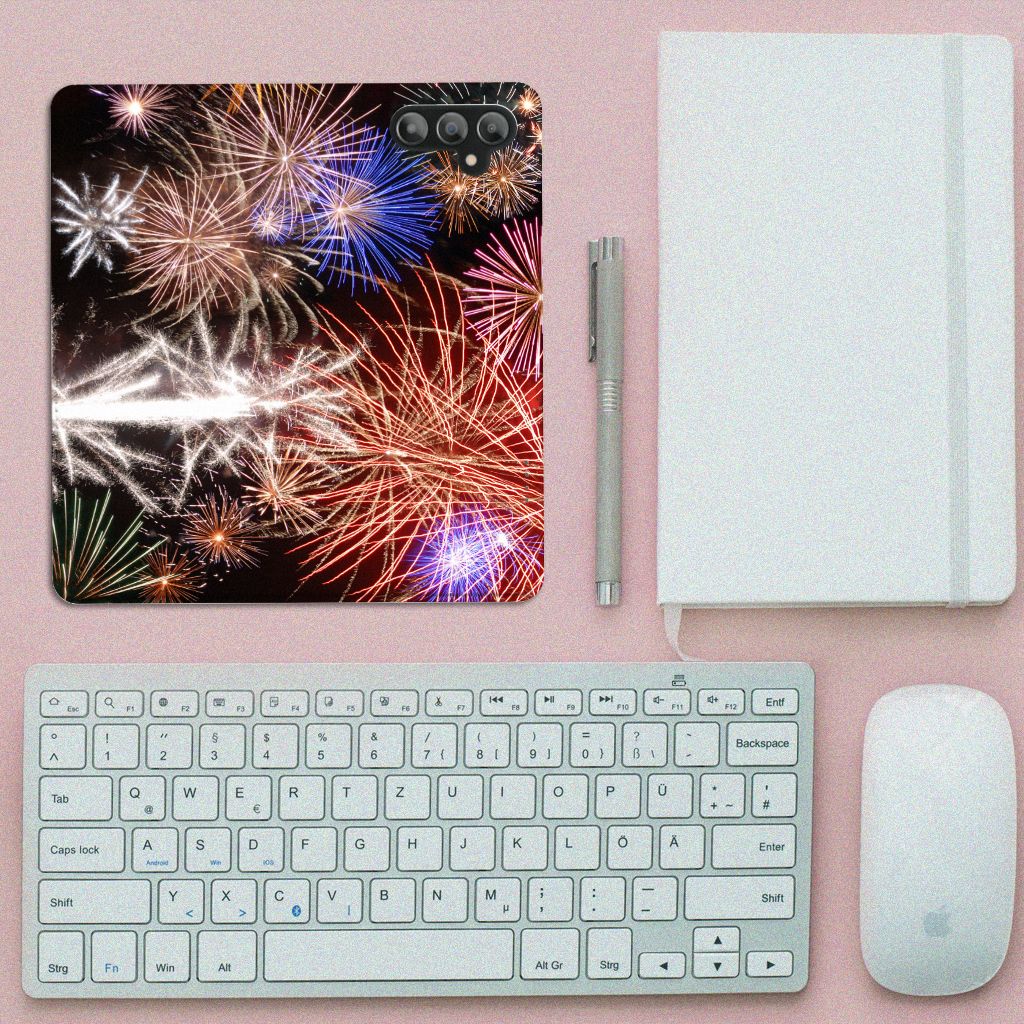 Samsung Galaxy A14 4G Hippe Standcase Vuurwerk met kleurrijke siervuurwerkprint