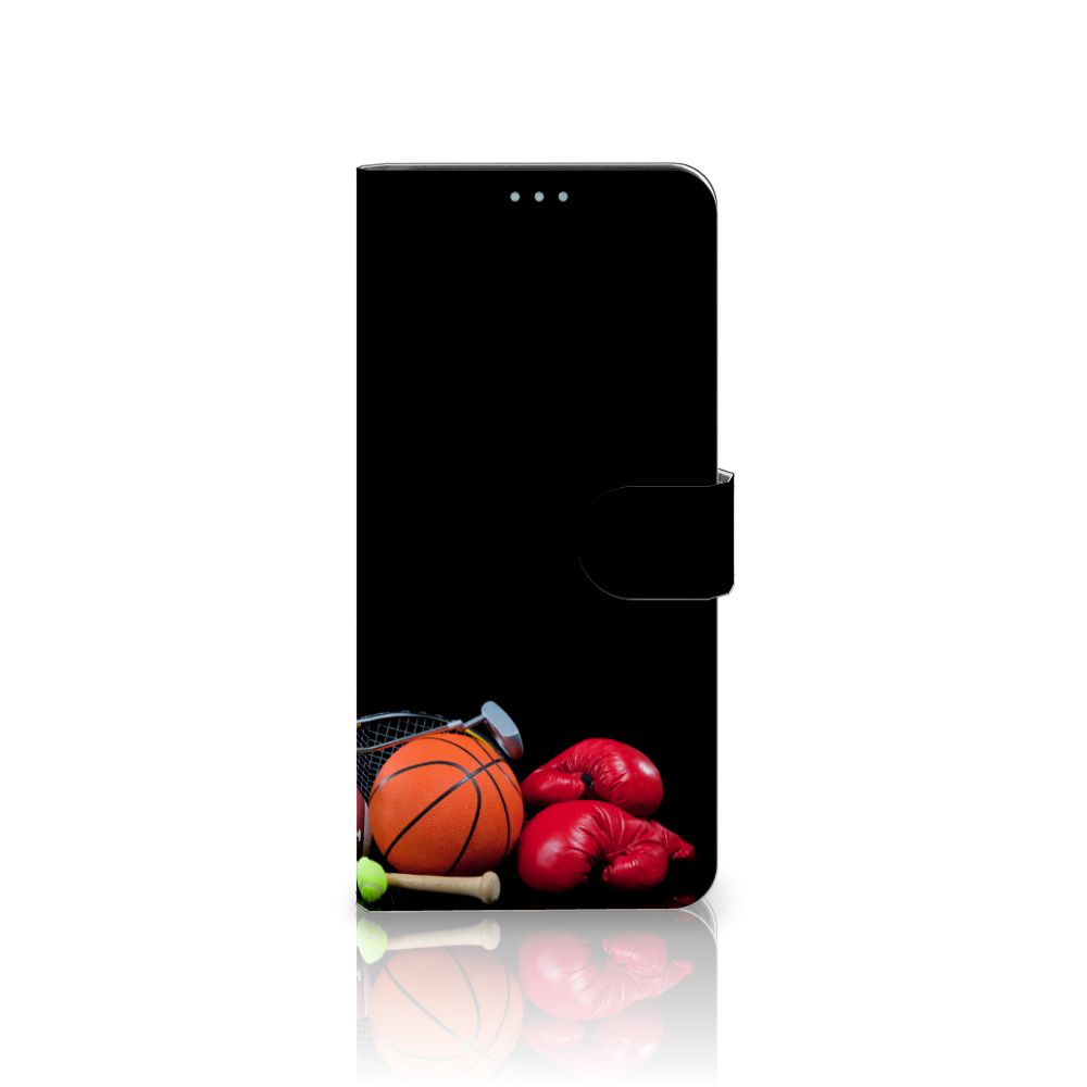 Nokia 3.4 Wallet Case met Pasjes Sports met sportuitrusting en afbeeldingen van basketbal en bokshandschoenen.
