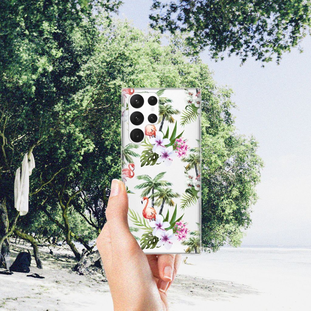 Samsung Galaxy S22 Ultra TPU Hoesje Flamingo Palms B2C Telecom