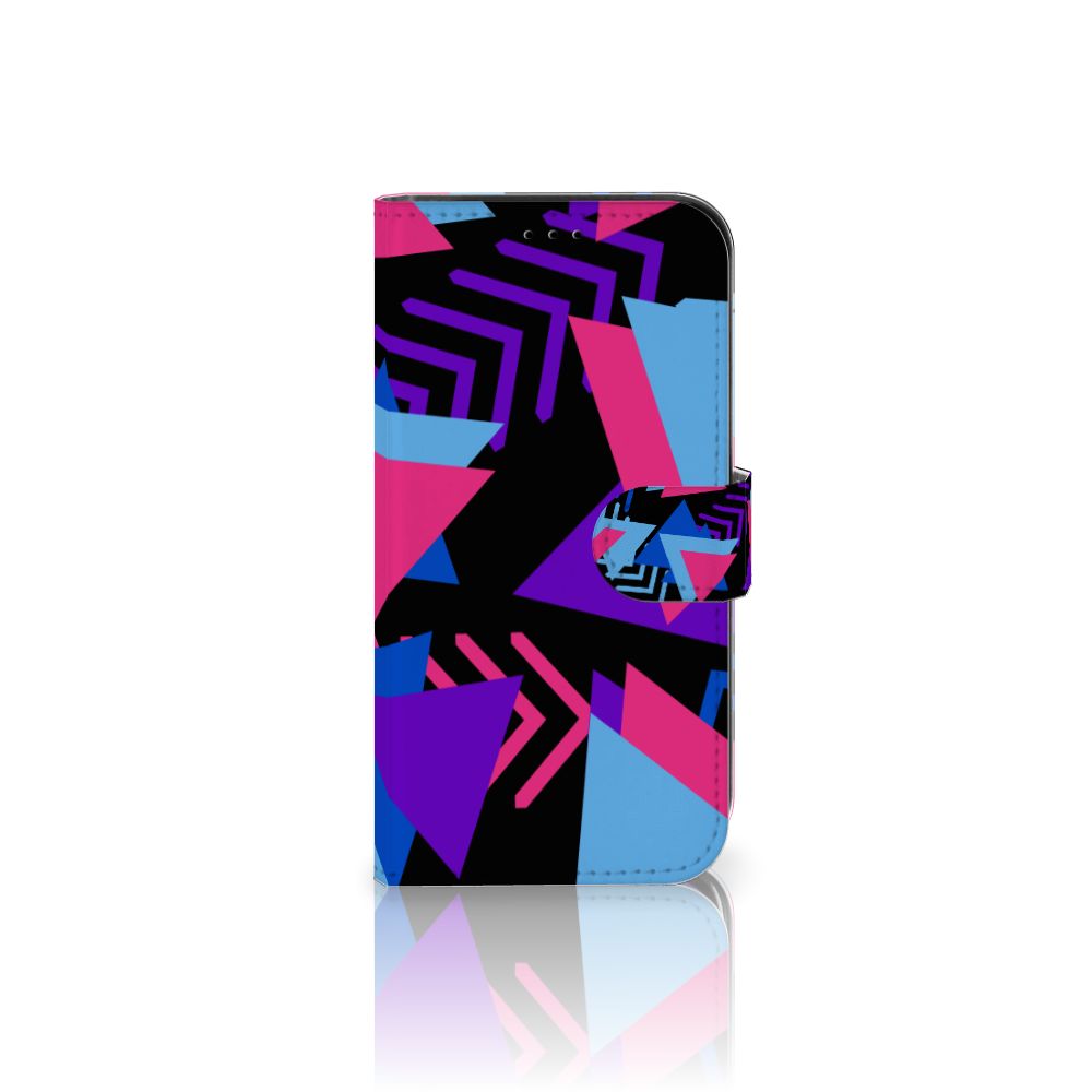 Apple iPhone 13 Book Case Funky Triangle met levendige paarse, roze en blauwe driehoeken 🎨.