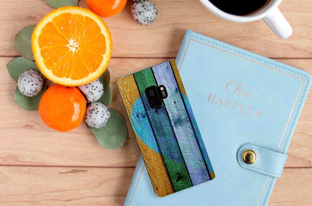 Samsung Galaxy S9 Book Wallet Case Wood Heart - Cadeau voor je Vriend