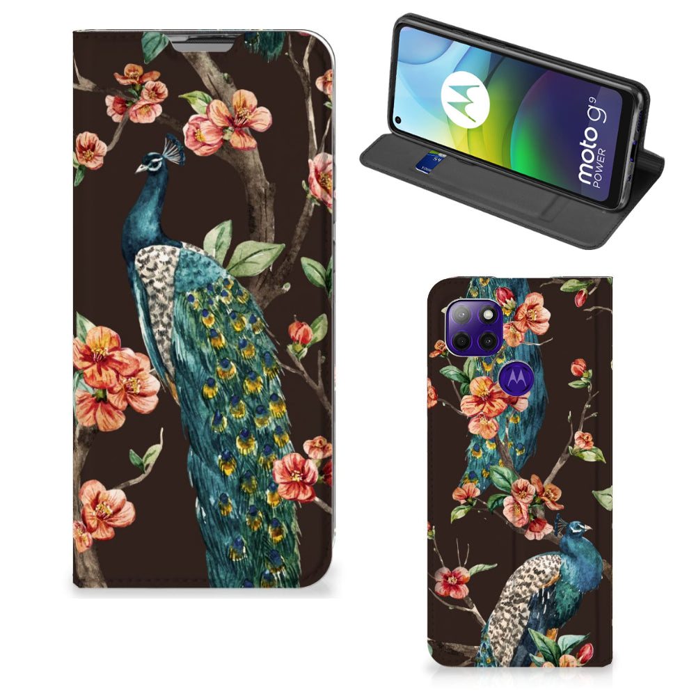 Motorola Moto G9 Power Hoesje maken Pauw met Bloemen