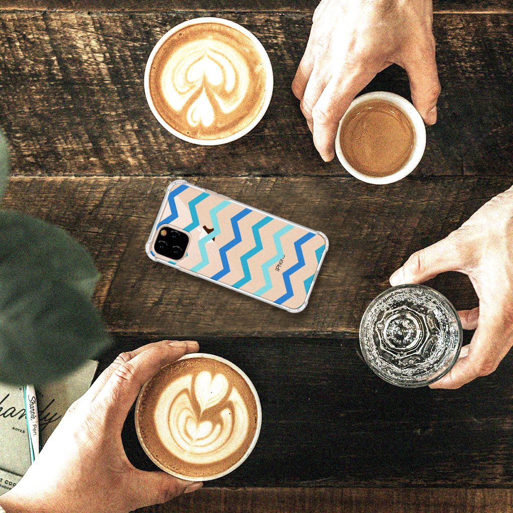 Apple iPhone 11 Pro Doorzichtige Silicone Hoesje Zigzag Blauw