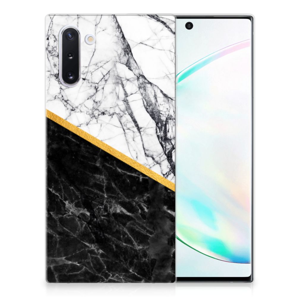 Samsung Galaxy Note 10 TPU Siliconen Hoesje Marmer Wit Zwart - Origineel Cadeau Man