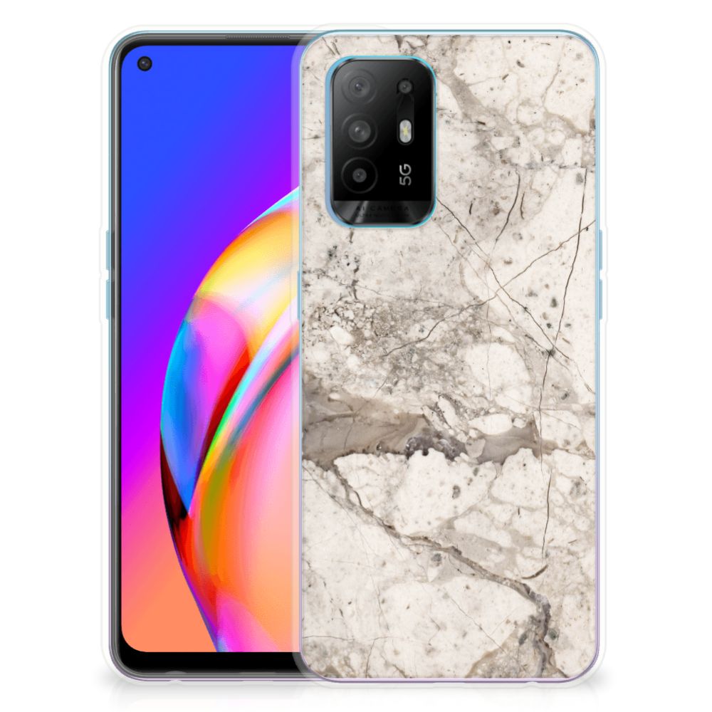 OPPO A94 5G | Reno5 Z TPU Siliconen Hoesje Marmer Beige