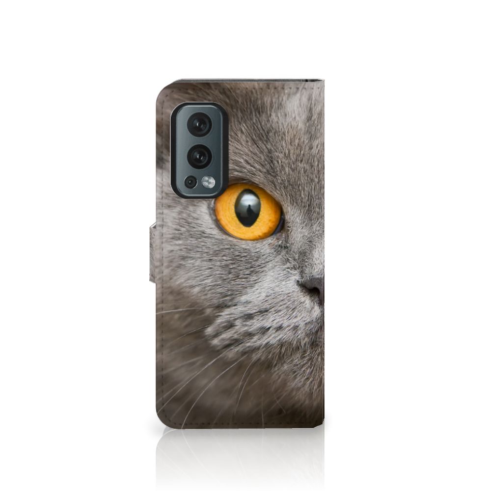Telefoonhoesje met Pasjes OnePlus Nord 2 5G Britse Korthaar met intense blik van een kat.