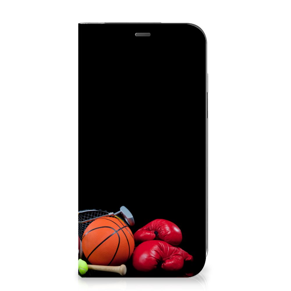 iPhone 12 Pro Max Hippe Standcase Sports with basketball, boxing gloves, and sports equipment design.