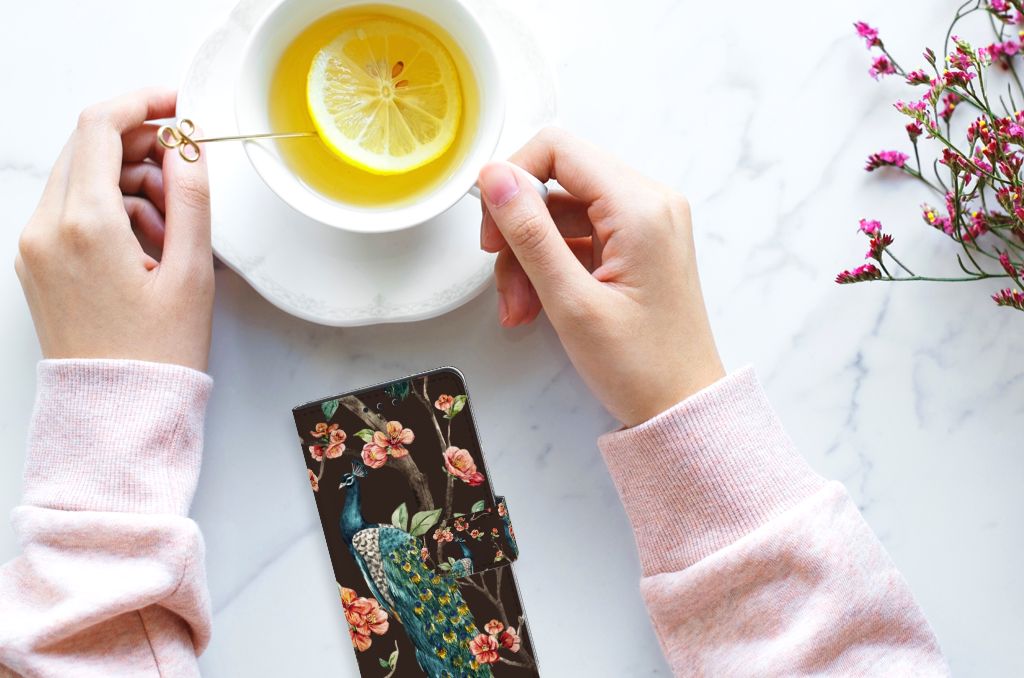 Huawei Ascend P8 Lite Telefoonhoesje met Pasjes Pauw met Bloemen
