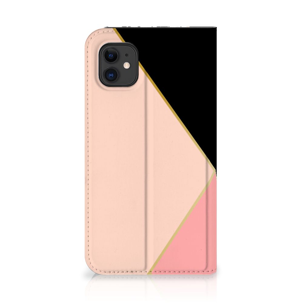 Apple iPhone 11 Stand Case Zwart Roze Vormen