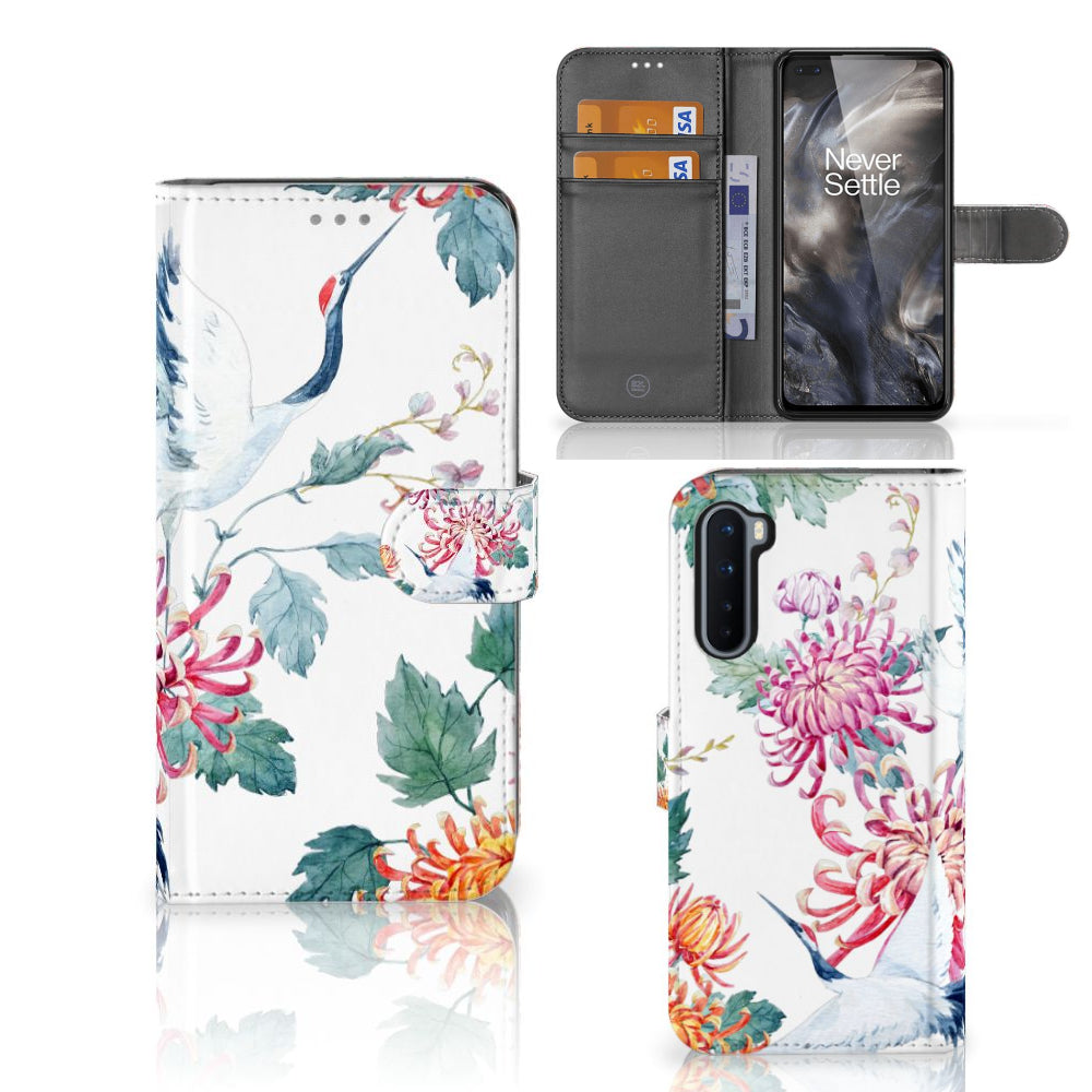 OnePlus Nord Telefoonhoesje met Pasjes Bird Flowers