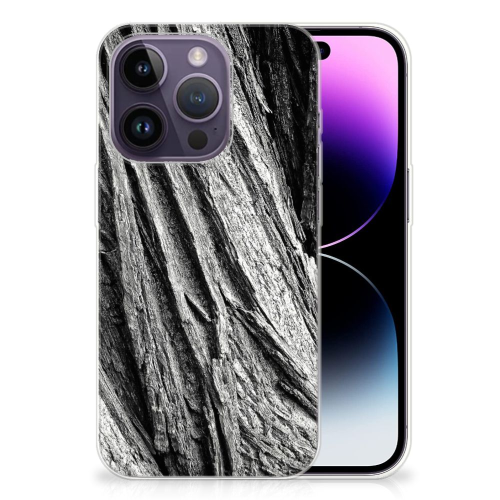 Bumper Hoesje Apple iPhone 14 Pro Boomschors Grijs met stijlvolle schorsprint op een transparante case.