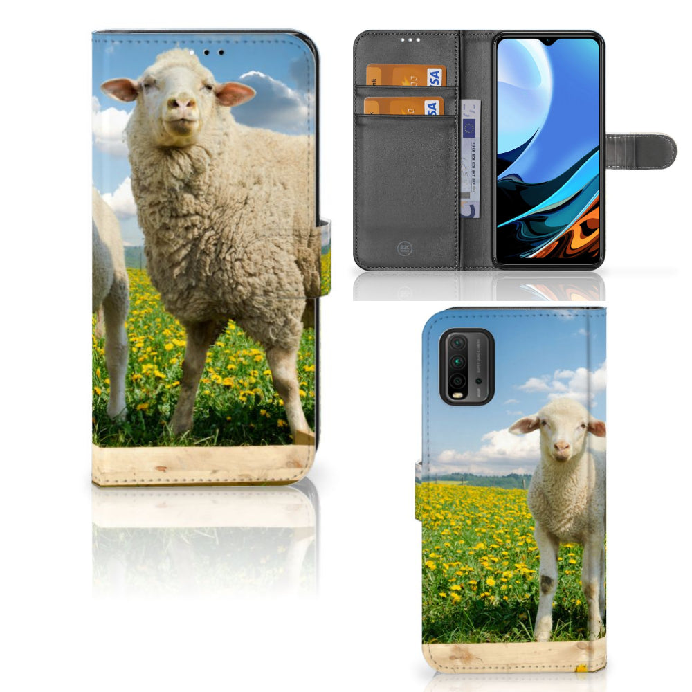 Xiaomi Redmi 9T | Poco M3 Telefoonhoesje met Pasjes Schaap en Lammetje