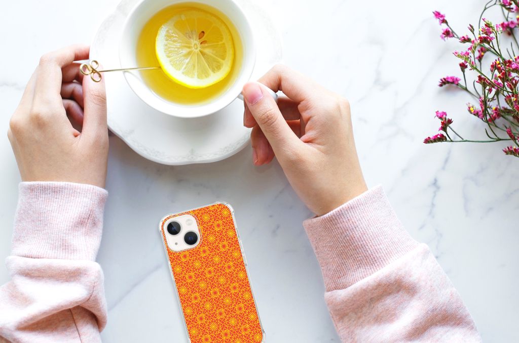 iPhone 13 mini Doorzichtige Silicone Hoesje Batik Oranje - B2C Telecom