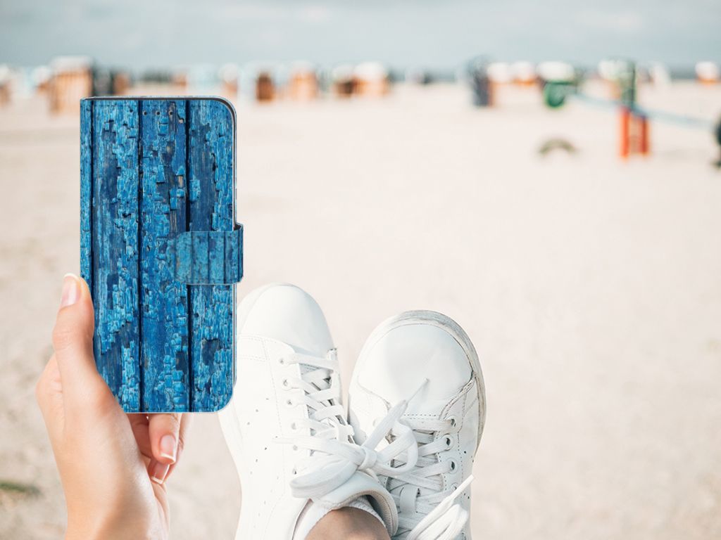 Samsung Galaxy M10 Book Style Case Wood Blue