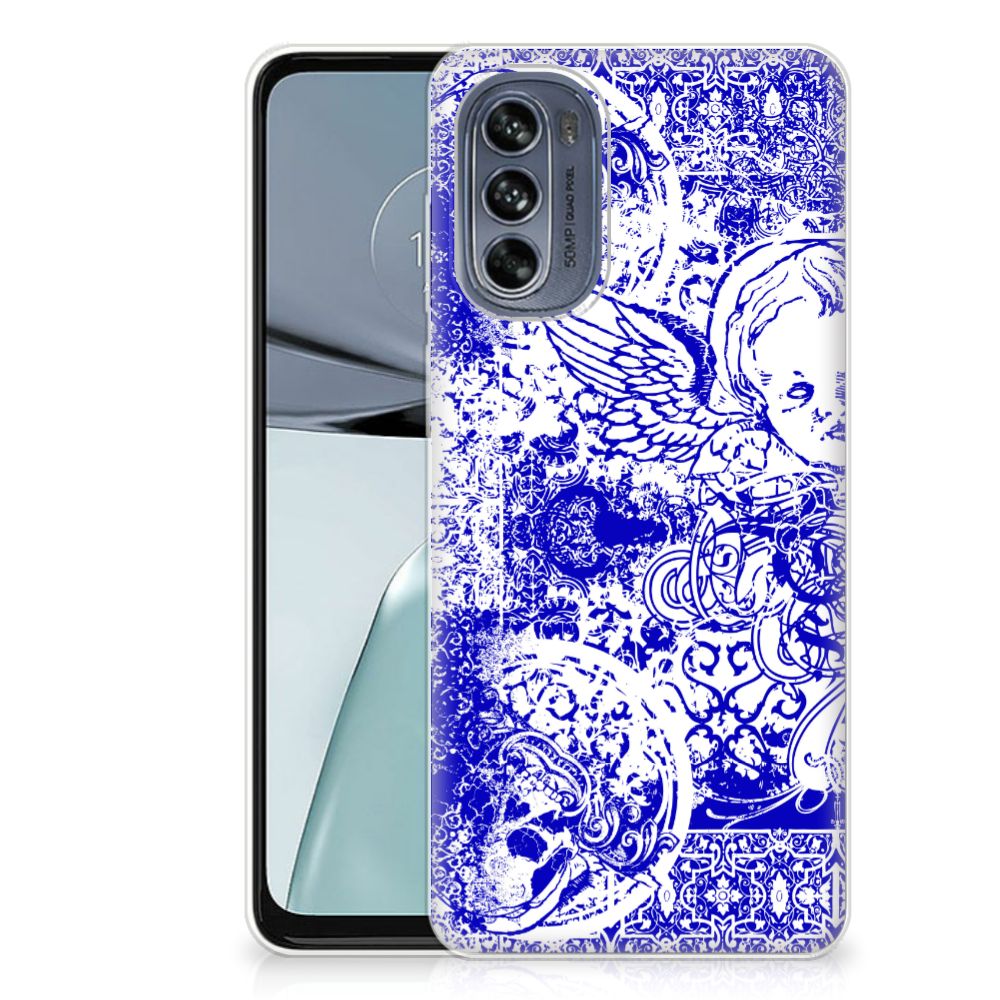 Silicone Back Case Motorola Moto G62 5G Angel Skull Blauw