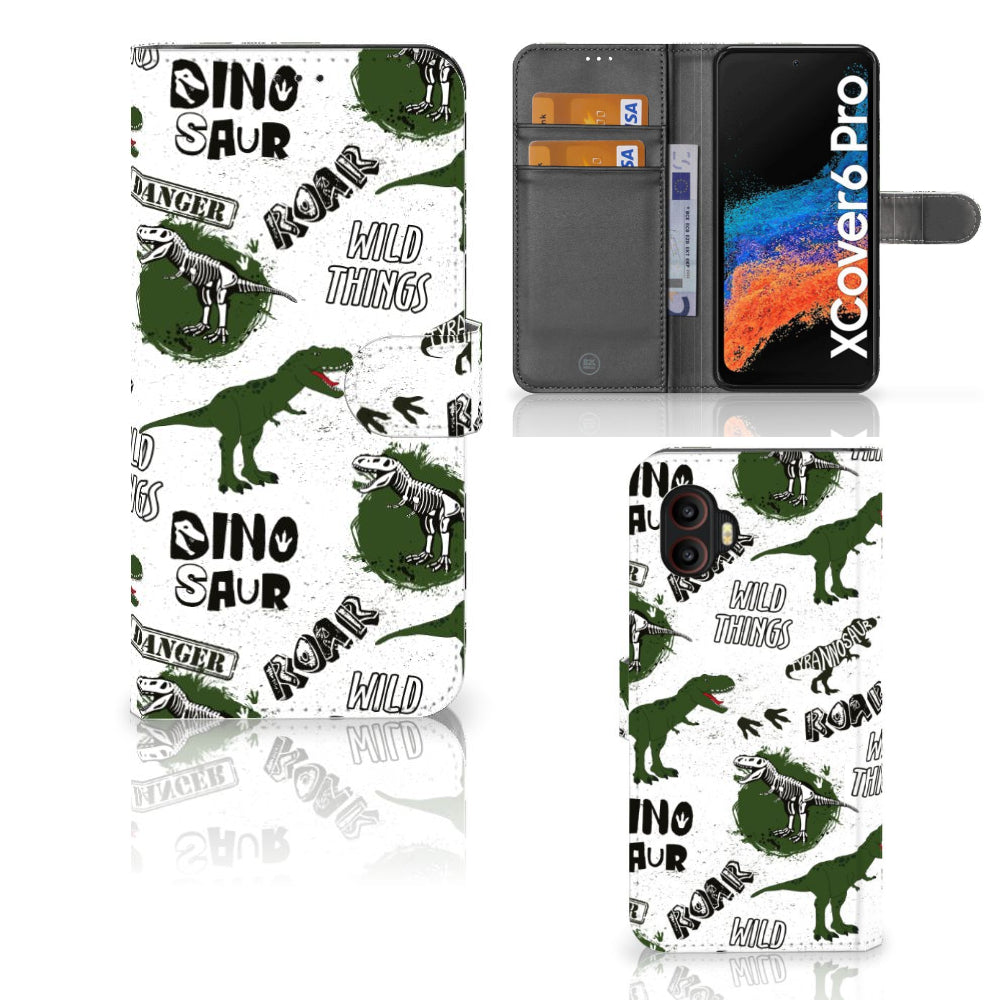 Telefoonhoesje met Pasjes voor Samsung Galaxy Xcover 6 Pro Dinosaurus